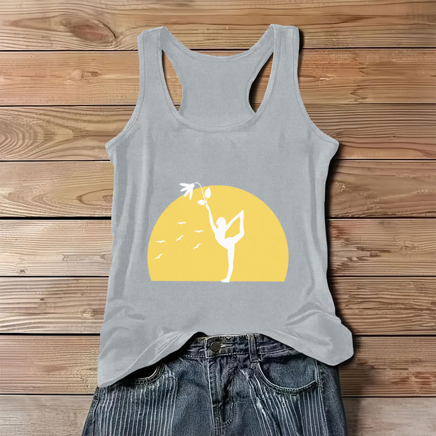 Olivenorma Sunset Grace Yoga Dancer Silhouette with Flower Women's Tank - Gray - 3XL - image 4