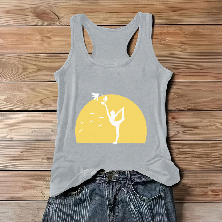 Olivenorma Sunset Grace Yoga Dancer Silhouette with Flower Women's Tank - Gray - 3XL - image 4