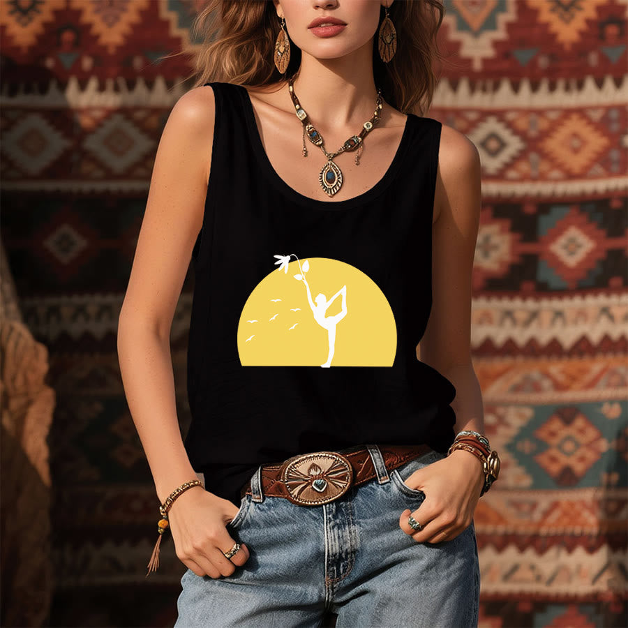 Olivenorma Sunset Grace Yoga Dancer Silhouette with Flower Women's Tank - image 3