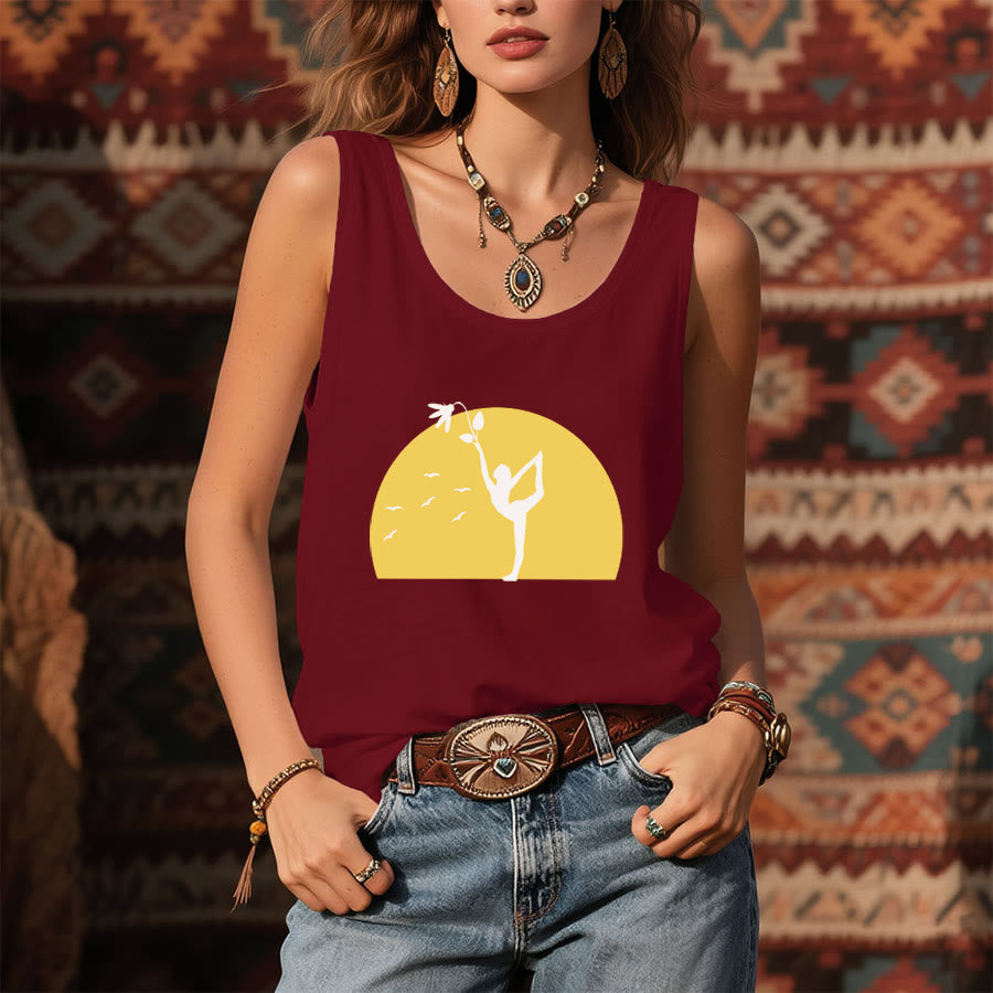 Olivenorma Sunset Grace Yoga Dancer Silhouette with Flower Women's Tank - image 7