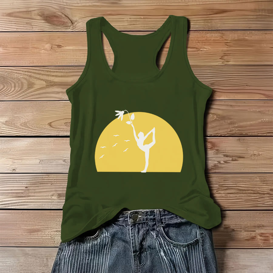 Olivenorma Sunset Grace Yoga Dancer Silhouette with Flower Women's Tank - Green - 3XL - image 8