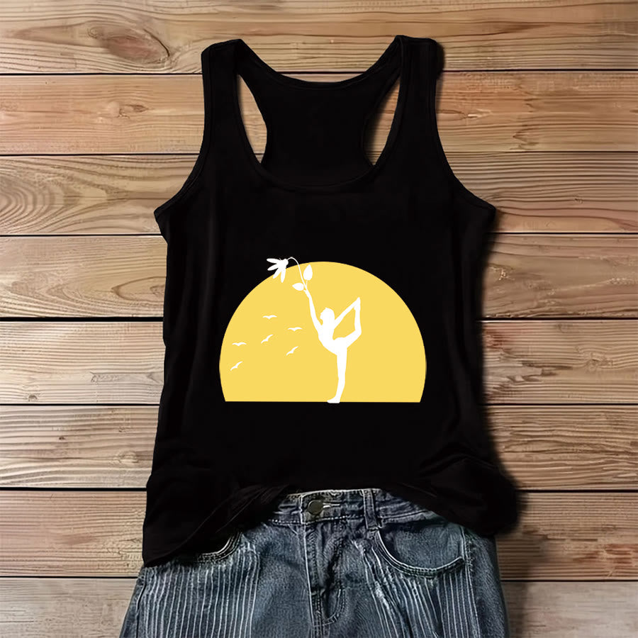 Olivenorma Sunset Grace Yoga Dancer Silhouette with Flower Women's Tank - Black - 3XL - image 2