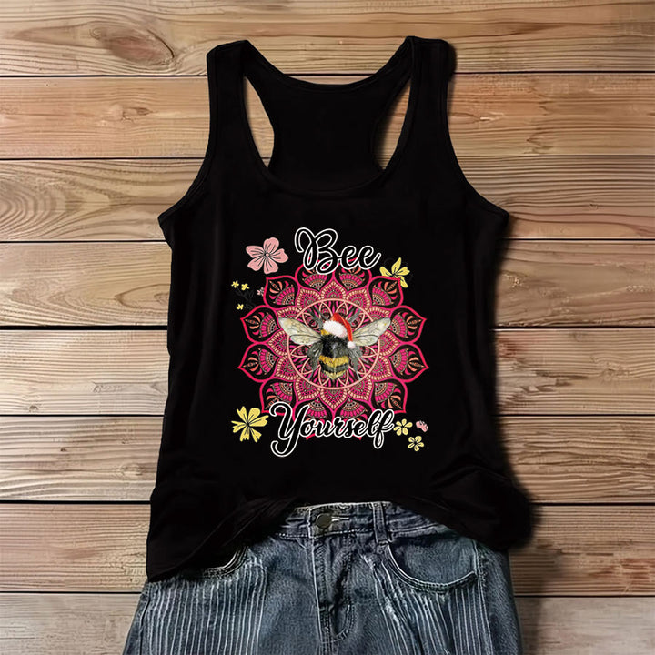 Olivenorma Bee Yourself Christmas Bee Mandala Women's Tank - Black - 3XL - image 4