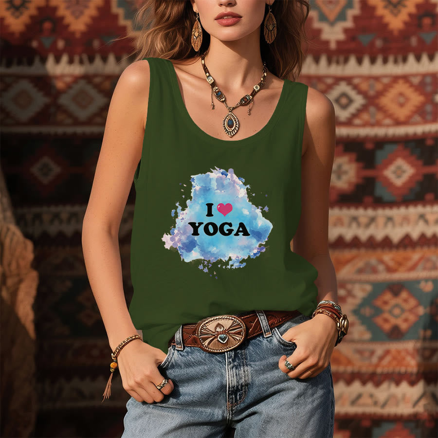 Olivenorma Yoga Love Splash Watercolor "I ❤️ YOGA" Graphic Women's Tank - image 1