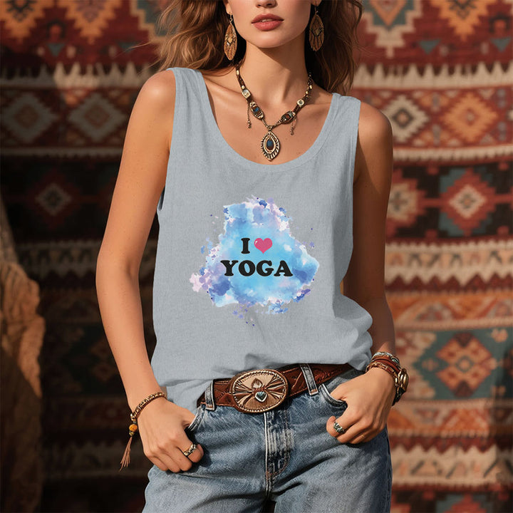Olivenorma Yoga Love Splash Watercolor "I ❤️ YOGA" Graphic Women's Tank - image 9
