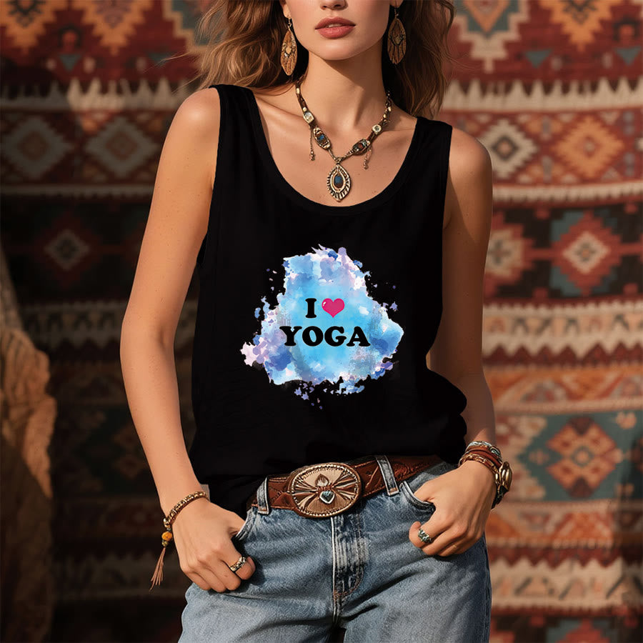 Olivenorma Yoga Love Splash Watercolor "I ❤️ YOGA" Graphic Women's Tank - image 7