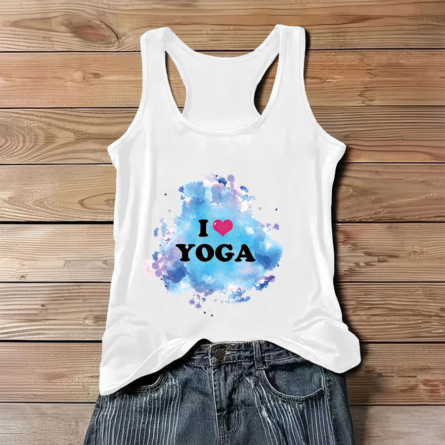 Olivenorma Yoga Love Splash Watercolor "I ❤️ YOGA" Graphic Women's Tank - White - 3XL - image 4
