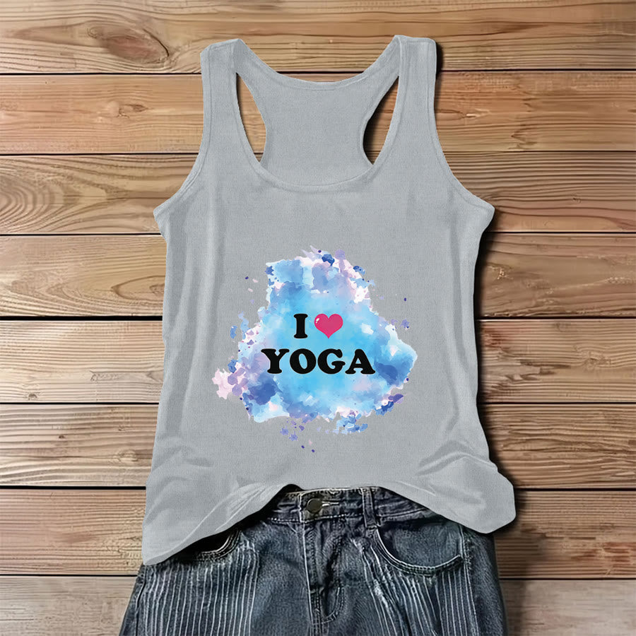 Olivenorma Yoga Love Splash Watercolor "I ❤️ YOGA" Graphic Women's Tank - Gray - 3XL - image 8