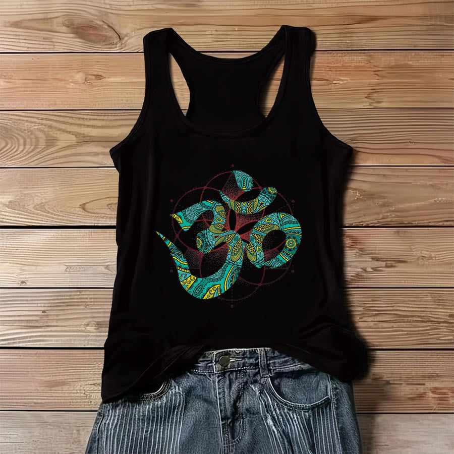 Olivenorma Sacred Om Serpent Tribal Pattern Om Symbol Women's Tank - Black - 3XL - image 8