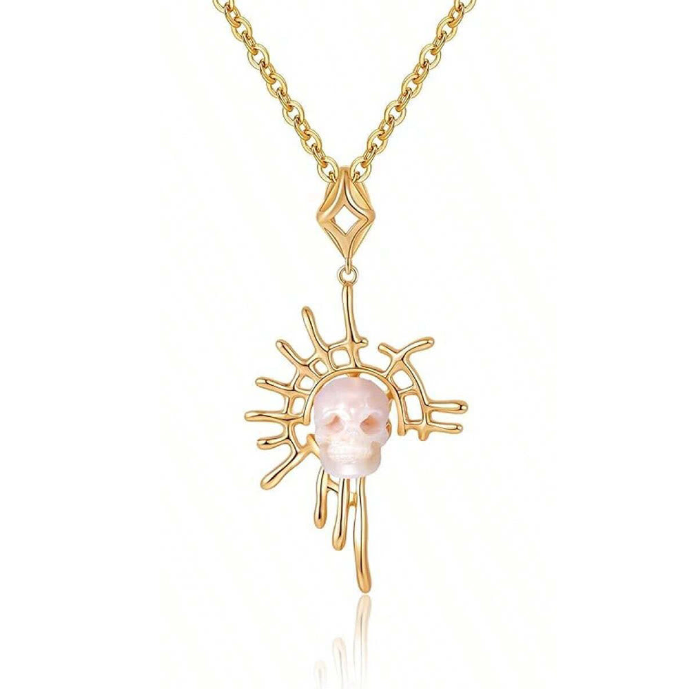 FREE Today: Skull Carved Pearl Dream Catcher Pendant Necklace - Golden - image 1