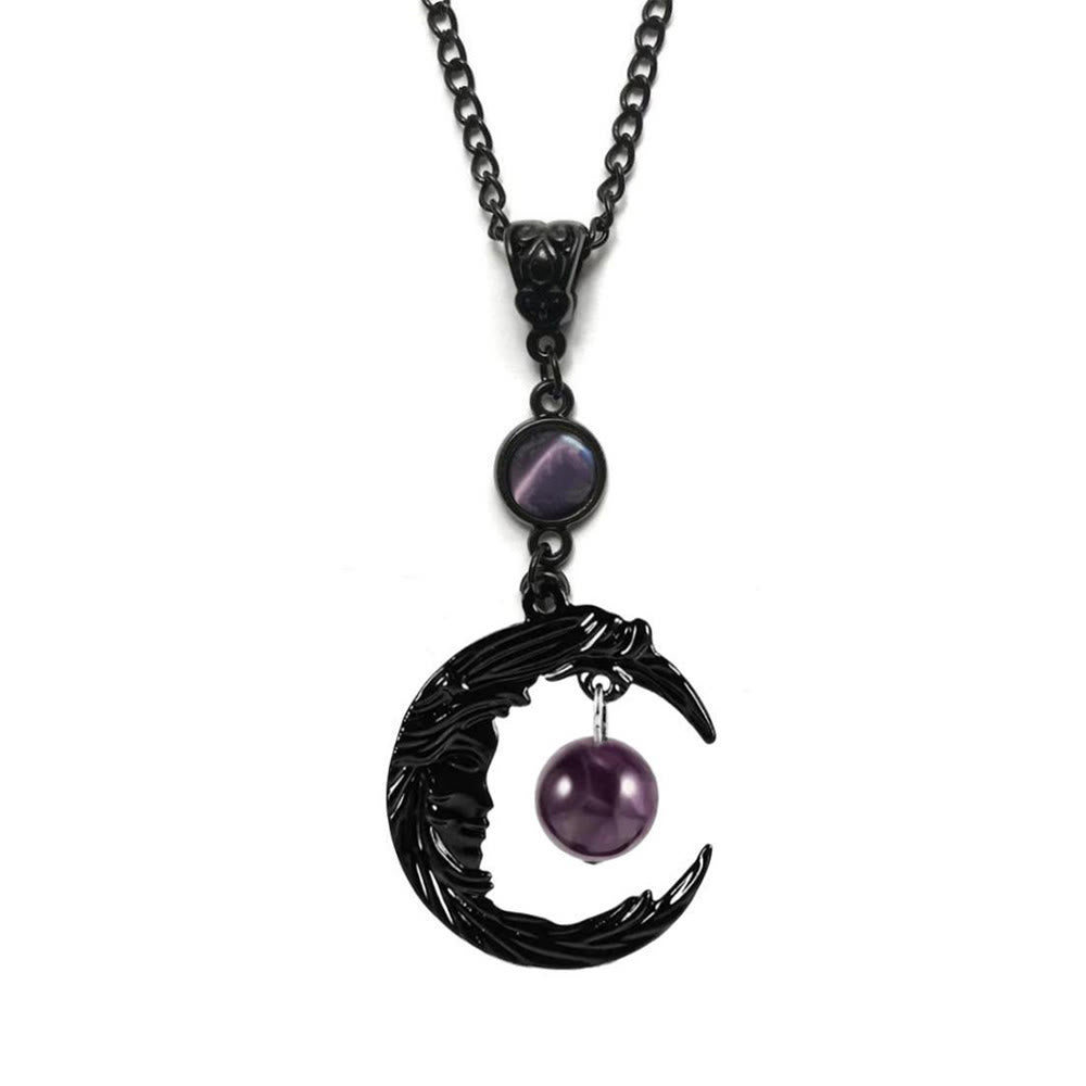 FREE Today: Crescent Moon Goddess Face Necklace Purple Amethyst & Opalite Glow-in-the-dark Witchy Pendant - Necklace Amethyst - image 1