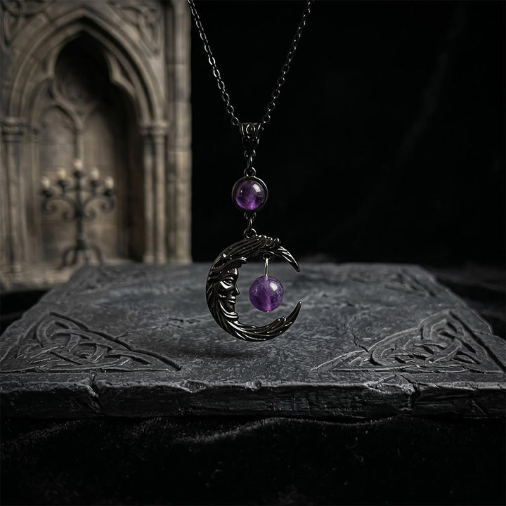 FREE Today: Crescent Moon Goddess Face Necklace Purple Amethyst & Opalite Glow-in-the-dark Witchy Pendant - image 0