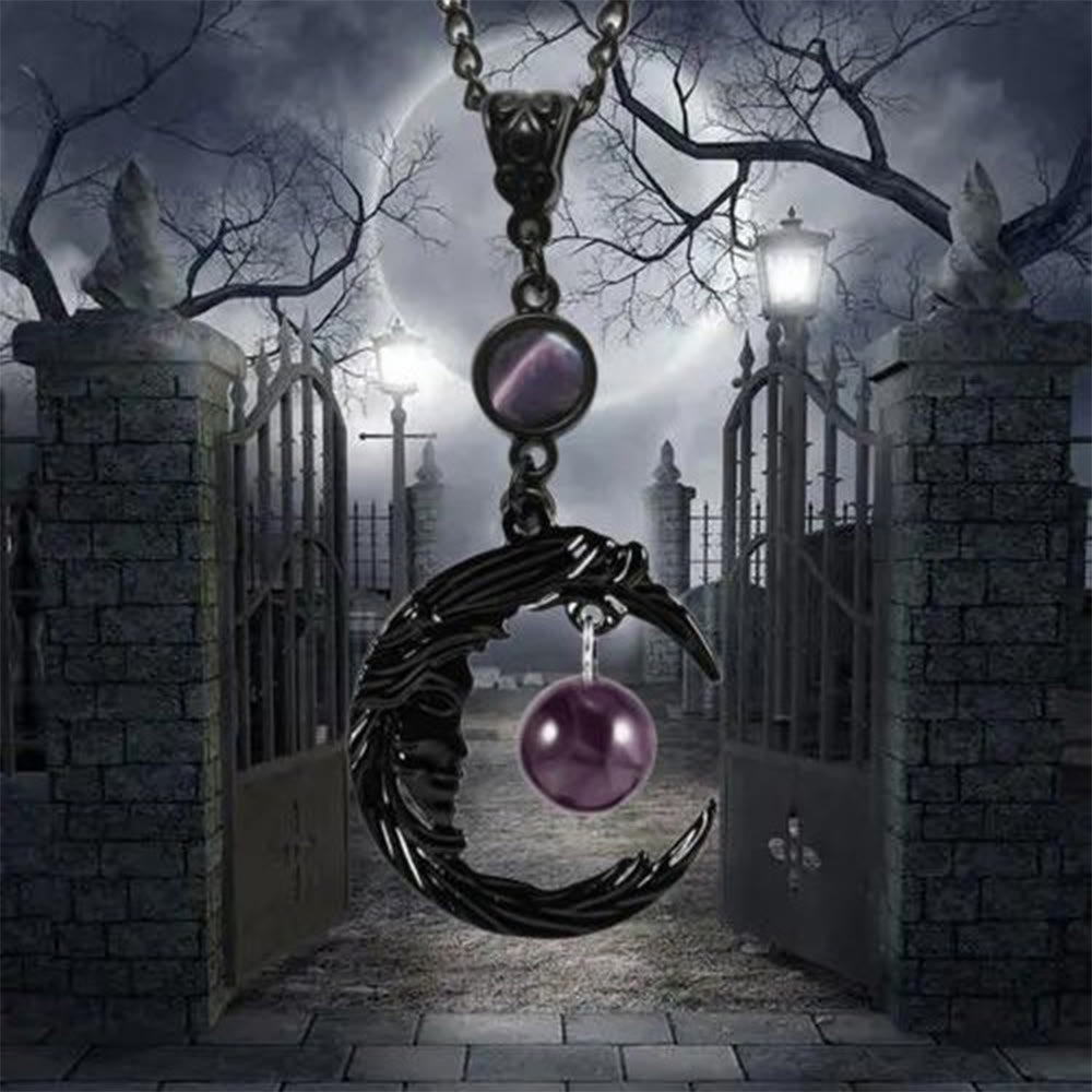 FREE Today: Crescent Moon Goddess Face Necklace Purple Amethyst & Opalite Glow-in-the-dark Witchy Pendant - image 4