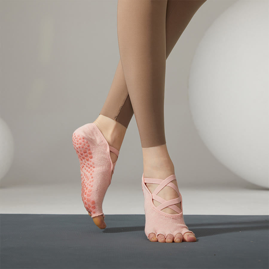 Olivenorma Anti-Slip Cross-Strap Socks for Yoga Pilates & Barre Women's Yoga Socks - Pink - 10 Pairs - image 12