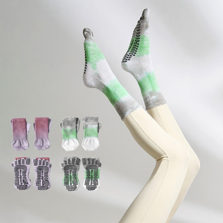 Olivenorma Stylish Tie-Dye Five-Toe Non-Slip for Indoor Workouts Women's Yoga Socks - image 0