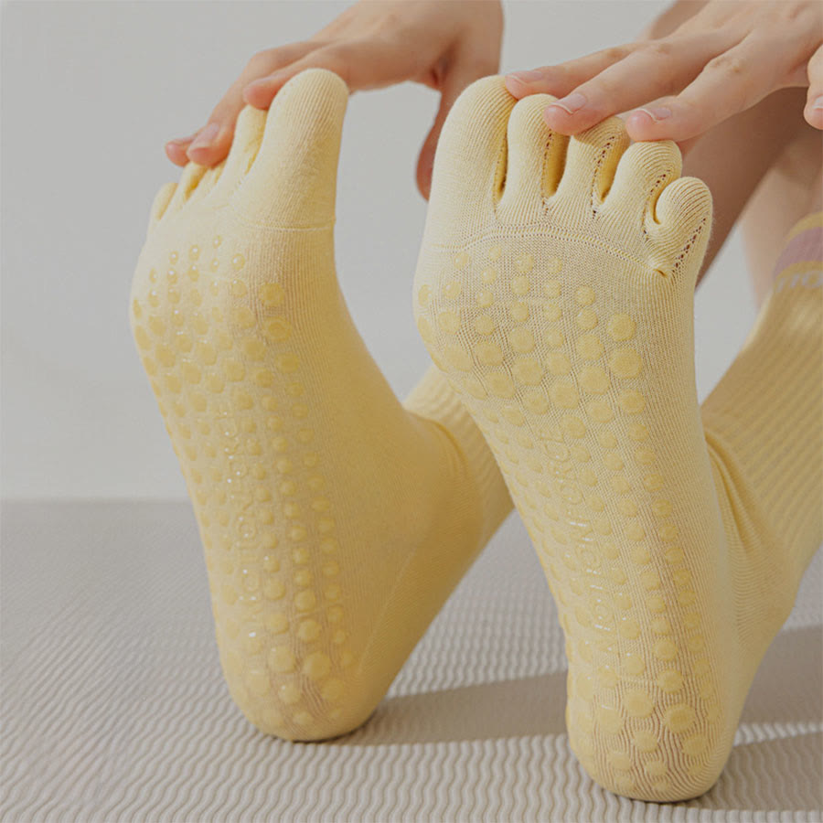 Olivenorma Secure-Fit Five-Toe Crew Non-Slip with Contrast Cuff Women's Yoga Socks - image 4