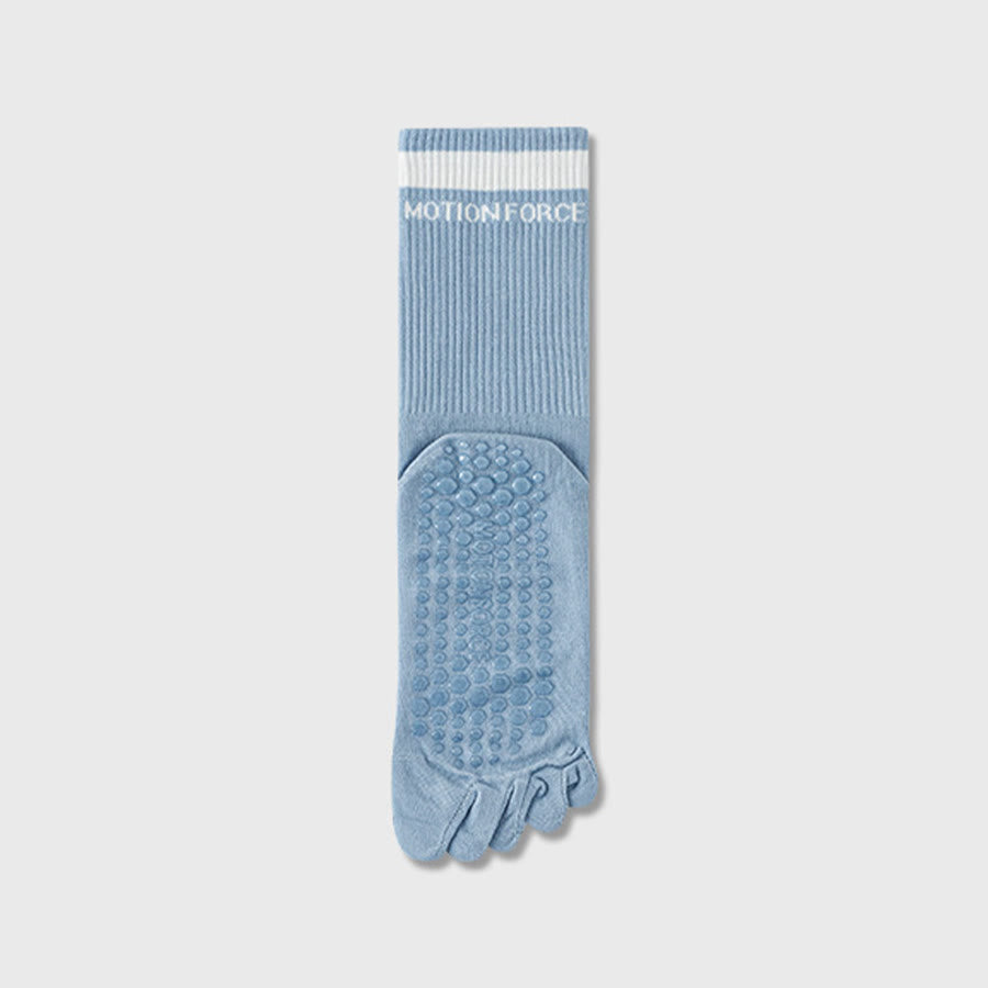 Olivenorma Secure-Fit Five-Toe Crew Non-Slip with Contrast Cuff Women's Yoga Socks - Blue - 10 Pairs - image 11