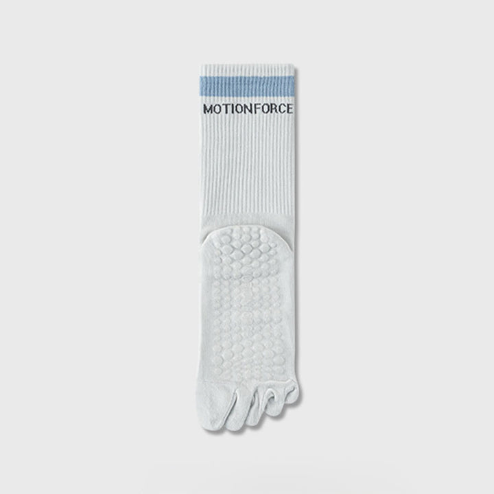 Olivenorma Secure-Fit Five-Toe Crew Non-Slip with Contrast Cuff Women's Yoga Socks - White-Blue - 10 Pairs - image 8