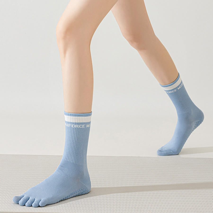 Olivenorma Secure-Fit Five-Toe Crew Non-Slip with Contrast Cuff Women's Yoga Socks - image 13