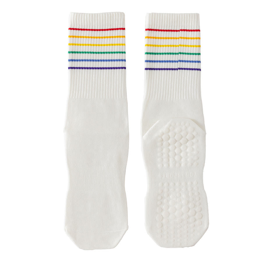 Olivenorma Rainbow Stripe Crew Length Non-Slip Shock Absorbing Women's Yoga Socks - White - 10 Pairs - image 10