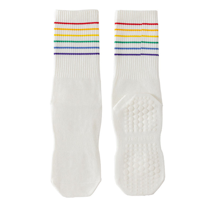 Olivenorma Rainbow Stripe Crew Length Non-Slip Shock Absorbing Women's Yoga Socks - White - 10 Pairs - image 10
