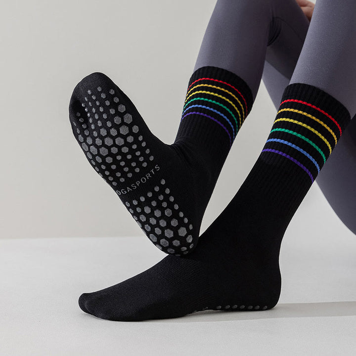 Olivenorma Rainbow Stripe Crew Length Non-Slip Shock Absorbing Women's Yoga Socks - image 21