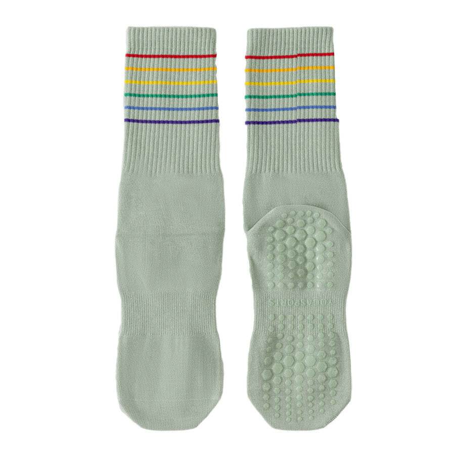 Olivenorma Rainbow Stripe Crew Length Non-Slip Shock Absorbing Women's Yoga Socks - Green - 10 Pairs - image 4