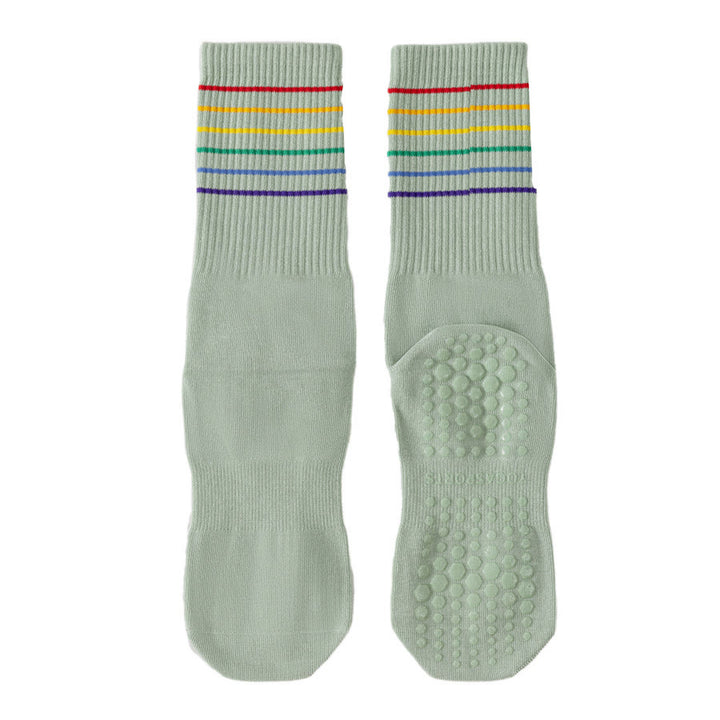 Olivenorma Rainbow Stripe Crew Length Non-Slip Shock Absorbing Women's Yoga Socks - Green - 10 Pairs - image 4