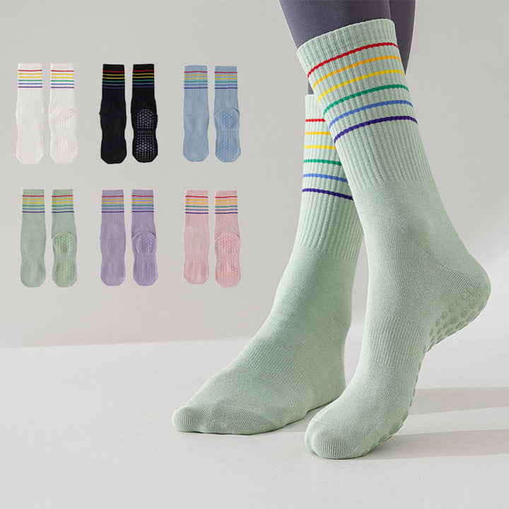 Olivenorma Rainbow Stripe Crew Length Non-Slip Shock Absorbing Women's Yoga Socks - image 0