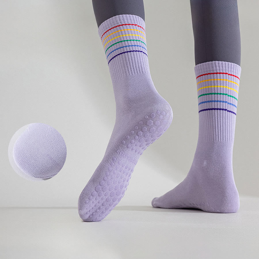 Olivenorma Rainbow Stripe Crew Length Non-Slip Shock Absorbing Women's Yoga Socks - image 14