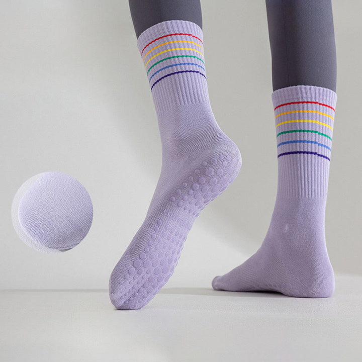 Olivenorma Rainbow Stripe Crew Length Non-Slip Shock Absorbing Women's Yoga Socks - image 14