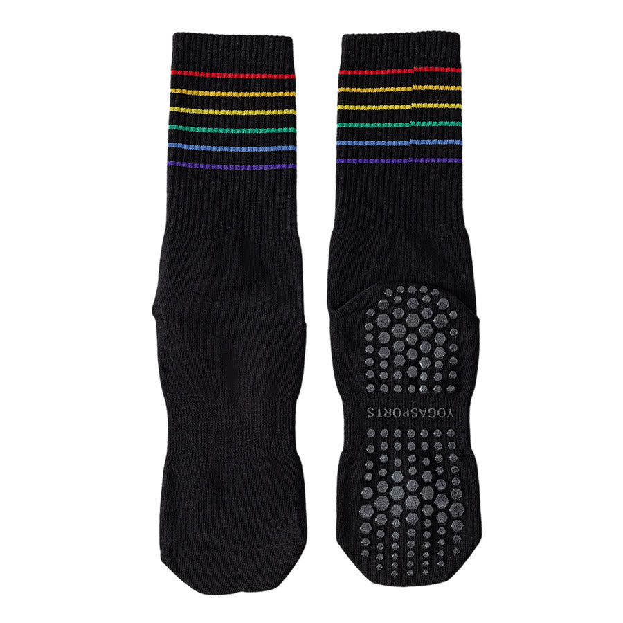 Olivenorma Rainbow Stripe Crew Length Non-Slip Shock Absorbing Women's Yoga Socks - Black - 10 Pairs - image 20