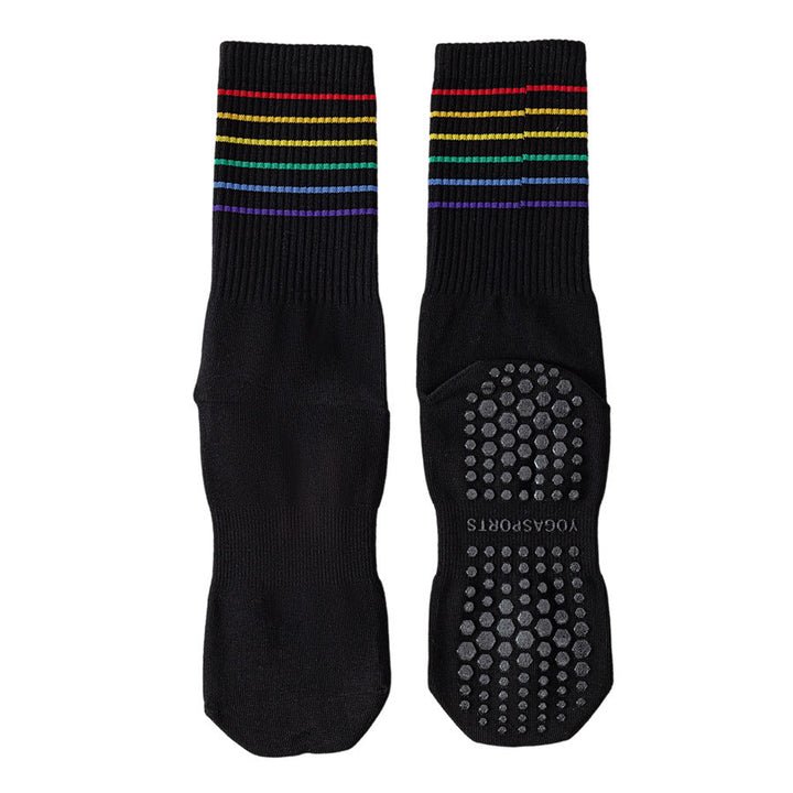 Olivenorma Rainbow Stripe Crew Length Non-Slip Shock Absorbing Women's Yoga Socks - Black - 10 Pairs - image 20