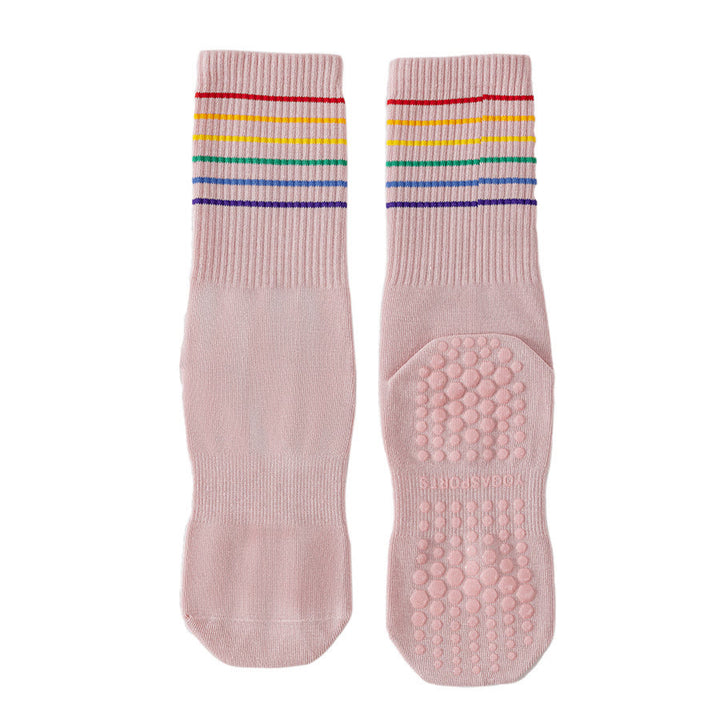 Olivenorma Rainbow Stripe Crew Length Non-Slip Shock Absorbing Women's Yoga Socks - Pink - 10 Pairs - image 11