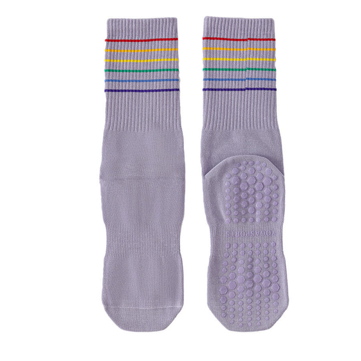 Olivenorma Rainbow Stripe Crew Length Non-Slip Shock Absorbing Women's Yoga Socks - Purple - 10 Pairs - image 13