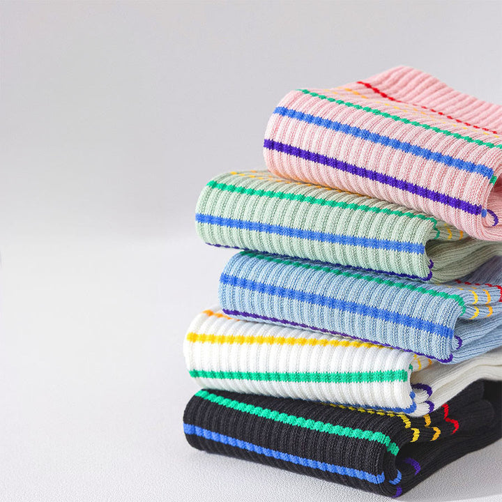 Olivenorma Rainbow Stripe Crew Length Non-Slip Shock Absorbing Women's Yoga Socks - image 3