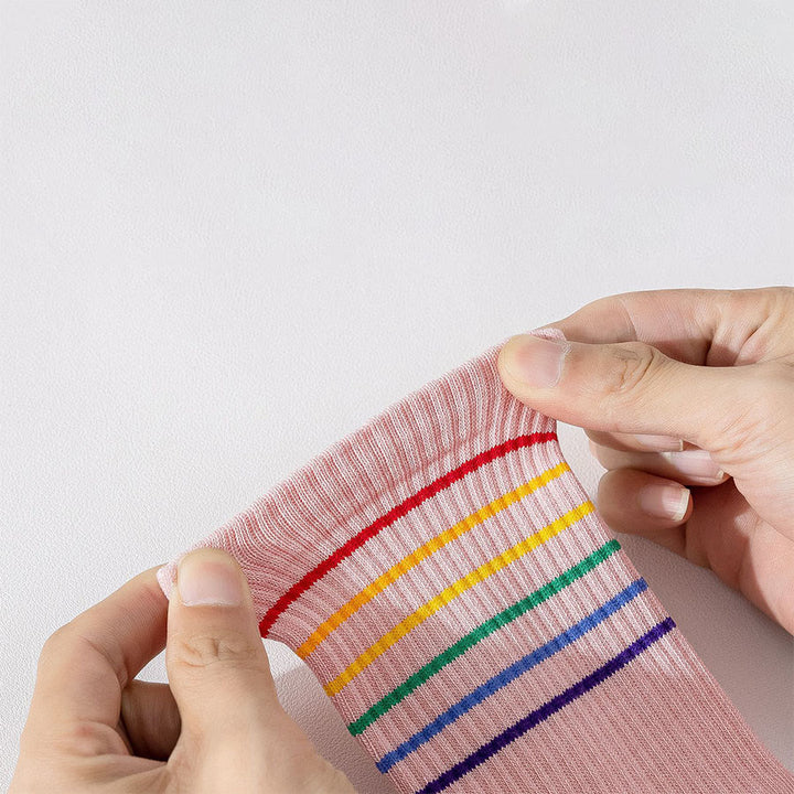 Olivenorma Rainbow Stripe Crew Length Non-Slip Shock Absorbing Women's Yoga Socks - image 12