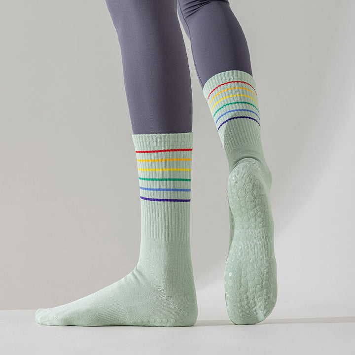 Olivenorma Rainbow Stripe Crew Length Non-Slip Shock Absorbing Women's Yoga Socks - image 9