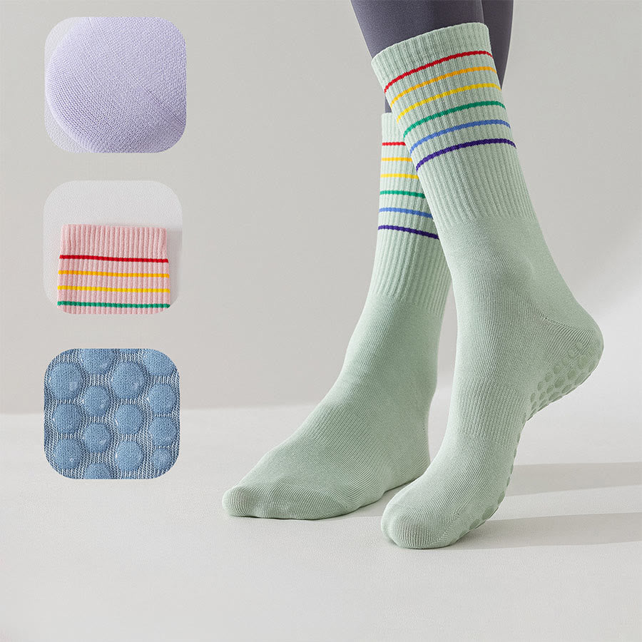 Olivenorma Rainbow Stripe Crew Length Non-Slip Shock Absorbing Women's Yoga Socks - image 5