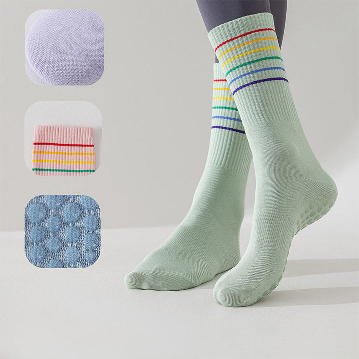 Olivenorma Rainbow Stripe Crew Length Non-Slip Shock Absorbing Women's Yoga Socks - image 5