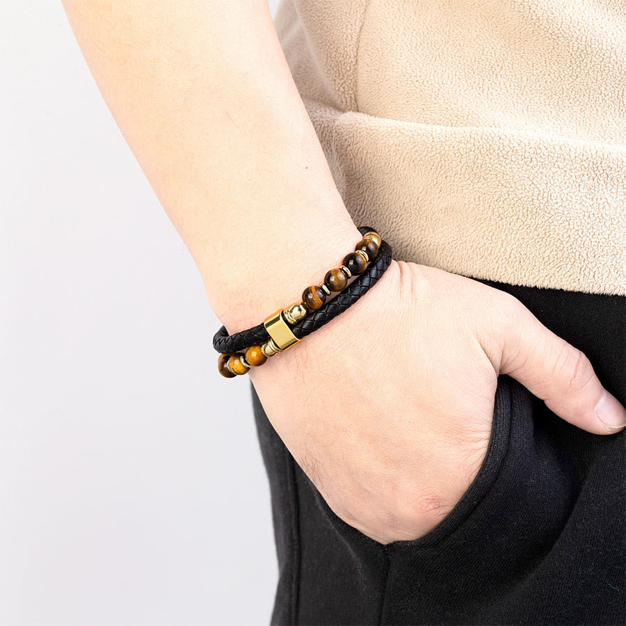 Olivenorma Casual Everyday Wear Braided Leather & Natural Stone Bracelet - image 6