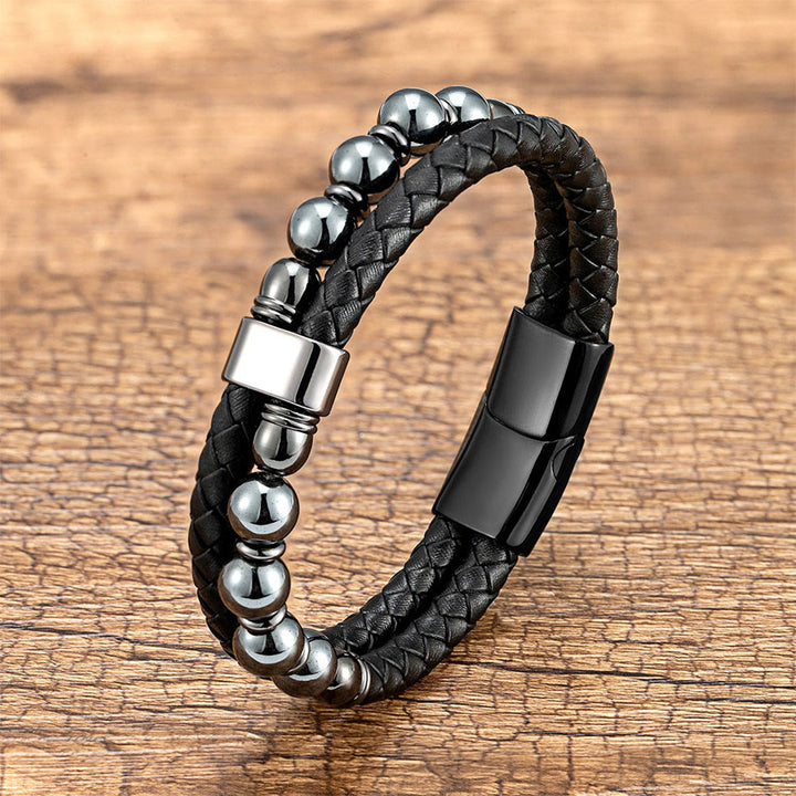 Olivenorma Casual Everyday Wear Braided Leather & Natural Stone Bracelet - Hematite - 23cm - image 10