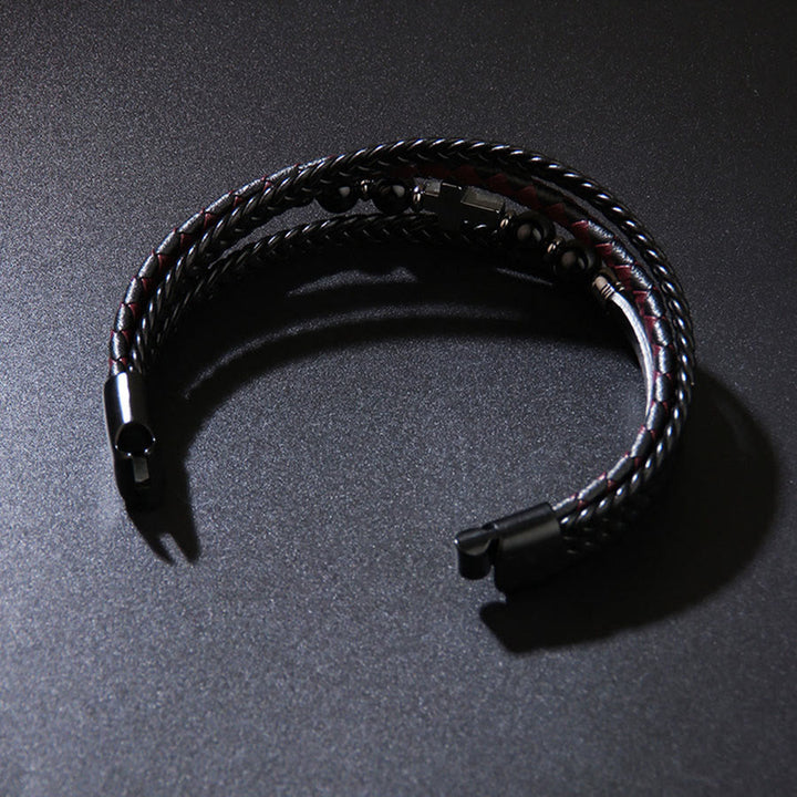 Olivenorma Timeless Braided Leather & Natural Stone Cross Stacked Bracelet - image 5