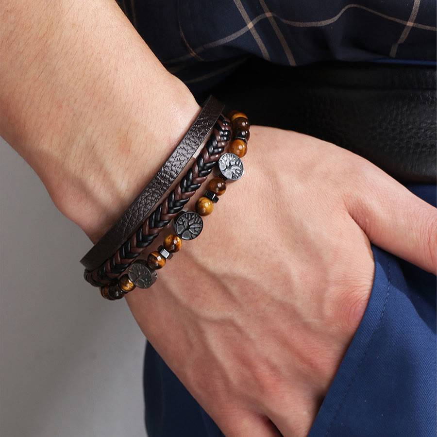 Olivenorma Bohemian Style Braided Leather & Nature Symbol Beaded Bracelet - image 5