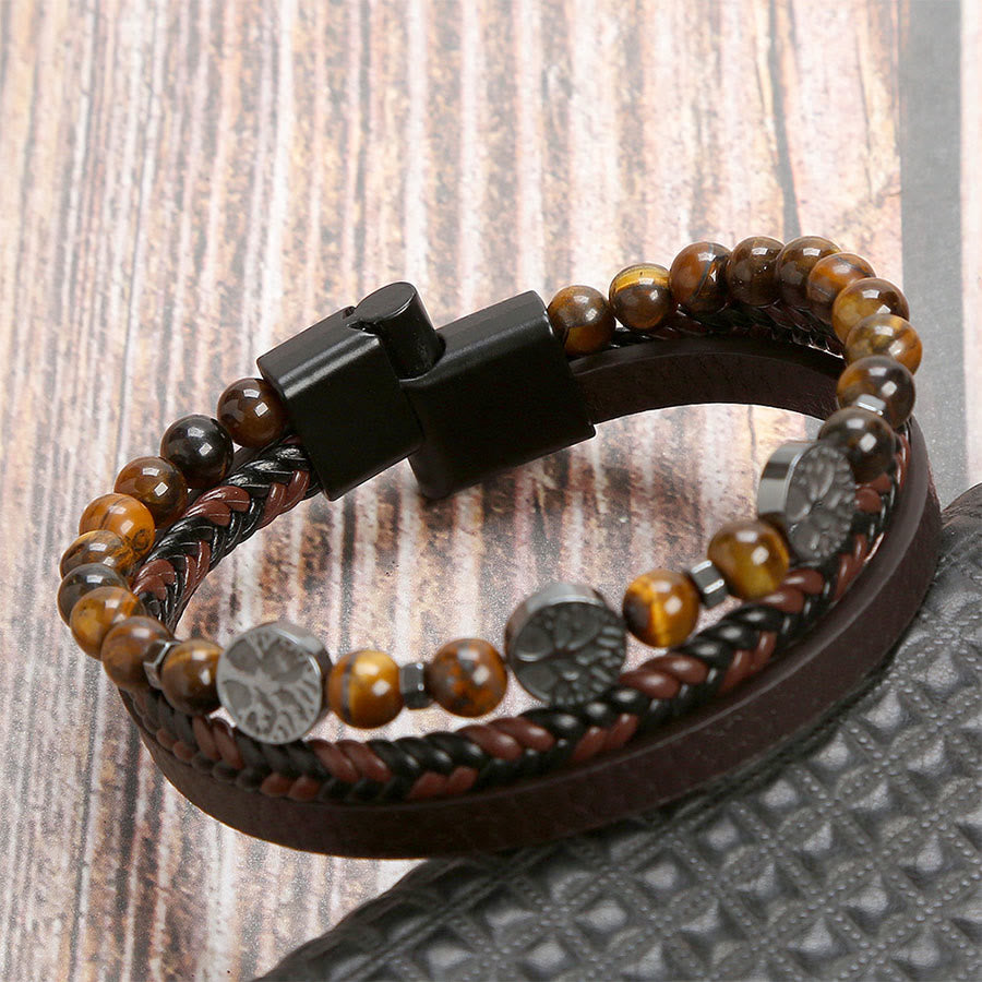 Olivenorma Bohemian Style Braided Leather & Nature Symbol Beaded Bracelet - image 3