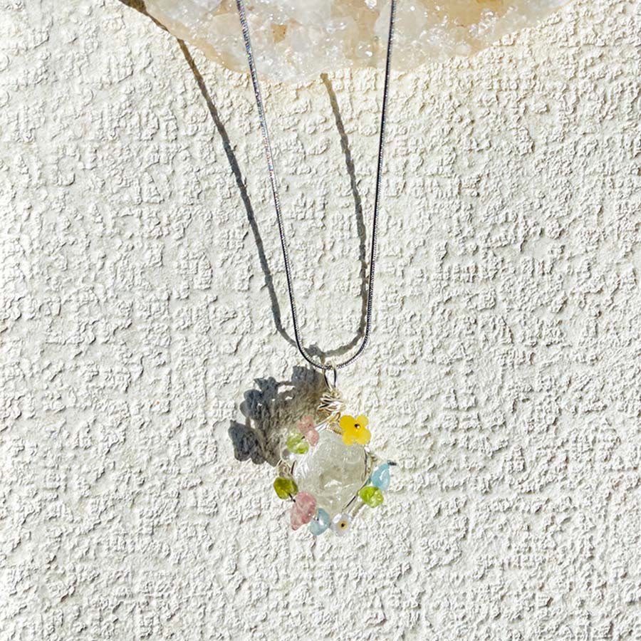Olivenorma Nature Stone Pendant with Enamel Flowers & Peridot Necklace - image 13
