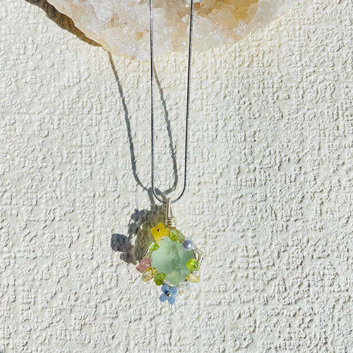 Olivenorma Nature Stone Pendant with Enamel Flowers & Peridot Necklace - image 10