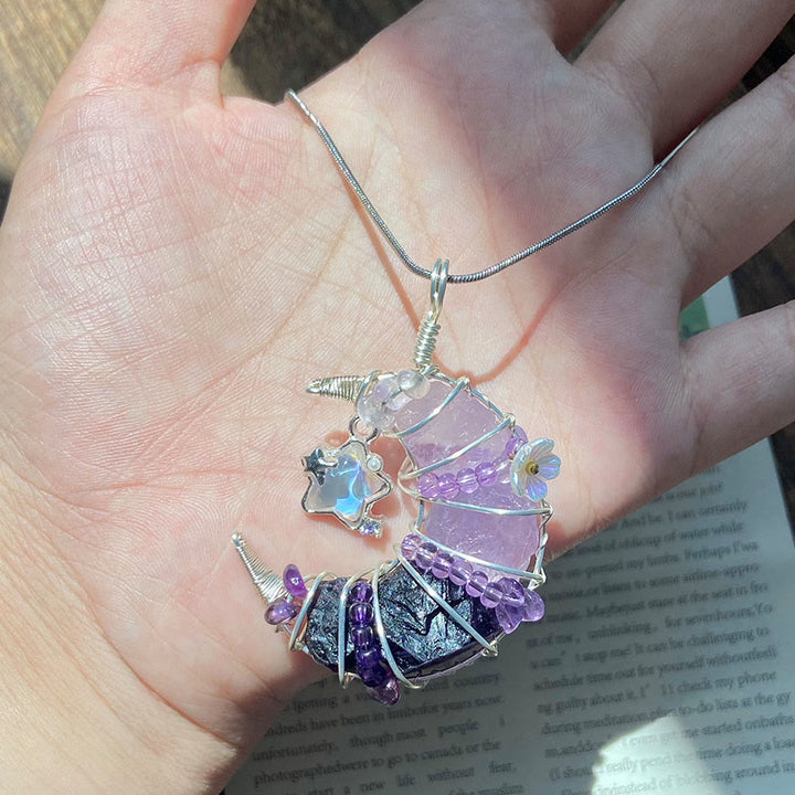 Olivenorma Raw Crystal Olivenorma RawCrescent Moon Pendant with Star & Flower Accents Silver Necklace Crescent Moon Pendant with Star & Flower Accents Silver Necklace - image 9