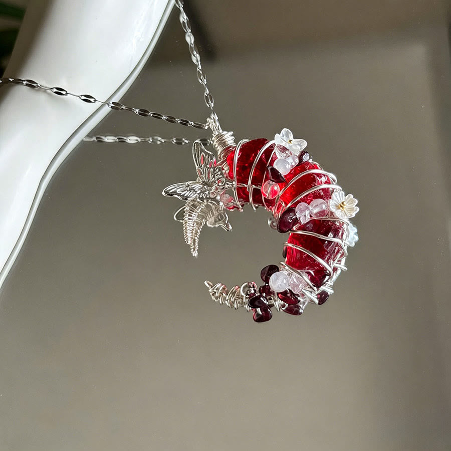 Olivenorma Crystal Crescent Moon Pendant with Butterfly Star Accents Necklace - image 2