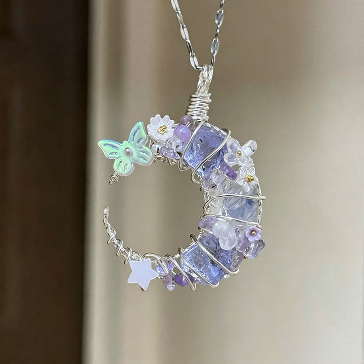 Olivenorma Crystal Crescent Moon Pendant with Butterfly Star Accents Necklace - Amethyst - image 3